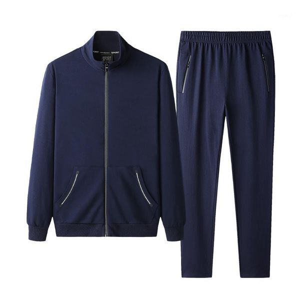 running sets m to 9xl sportswear suit men loose windproof fitness gym clothing increase sport 2021 knitting autumn big jogging set1, Black;blue